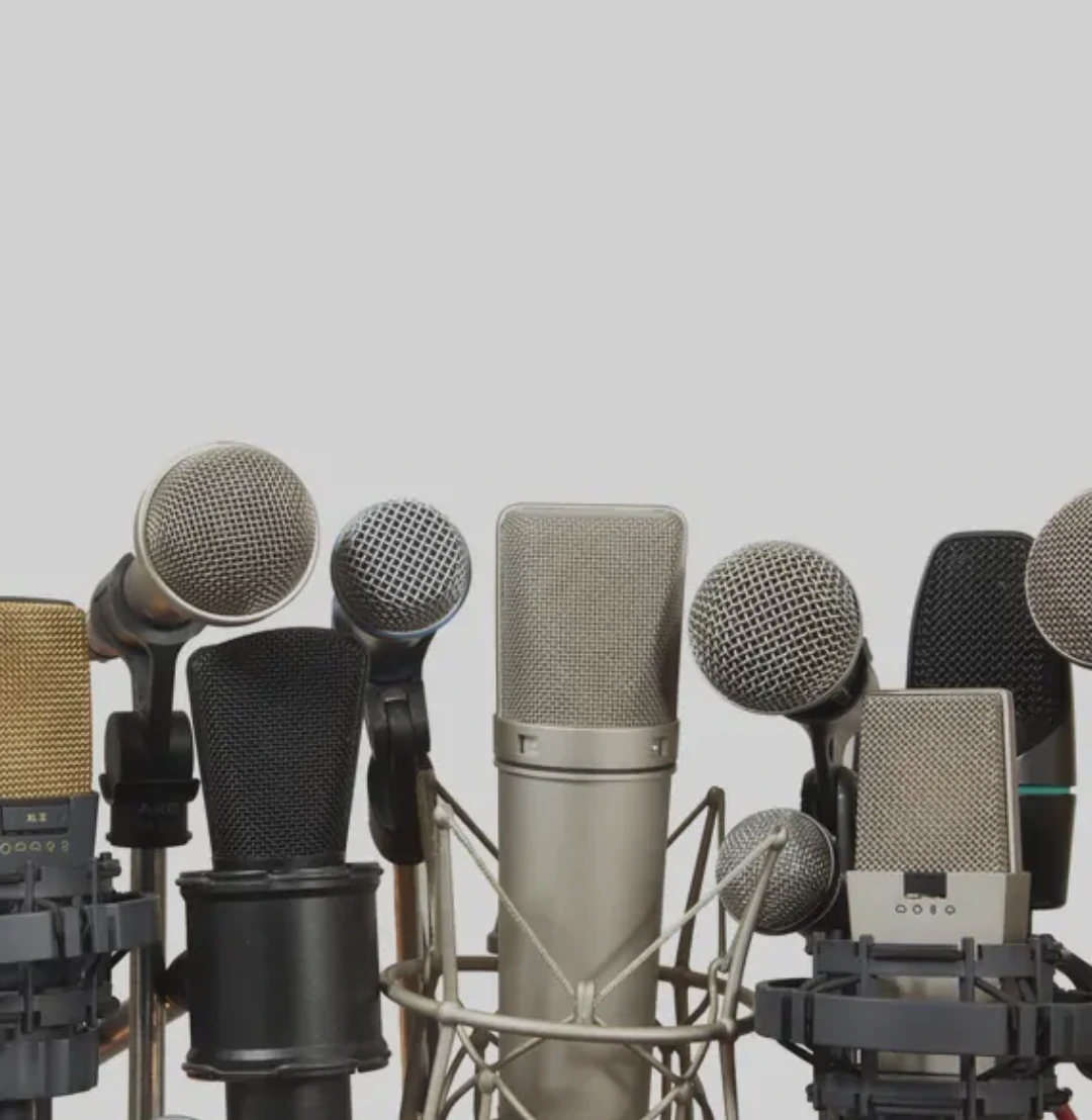Various studio and conference microphones side by side